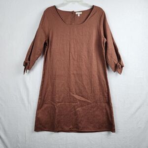 Garnet Hill Lagenlook Dress Rust Dobby Tie Sleeve Organic Cotton Jacquard Sz 8